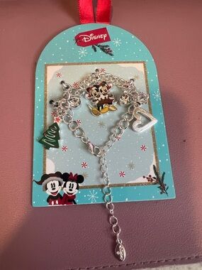 Disney Silver Holiday Charm Bracelet with Red, Green & Yellow Accents